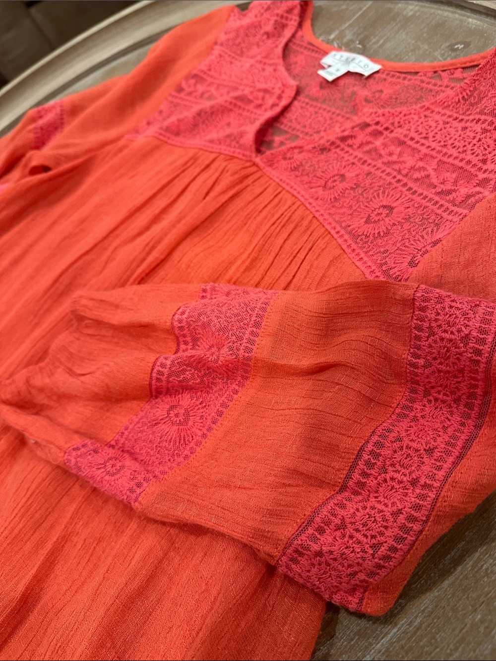 Studio JPR Women's Coral Lace Yoke Peasant Blouse Medium